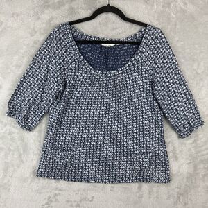 Seasalt Women's Top Size 12 Organic Cotton Navy Blue Floral Print Half Sleeve